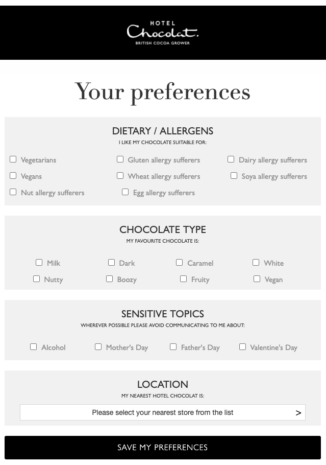 Hotel Chocolat Email Preferences